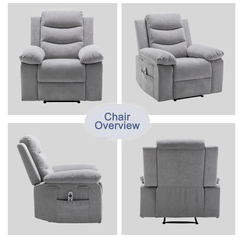 Velvet Adjustable Massage Function Power Recliner Chair with Heating System