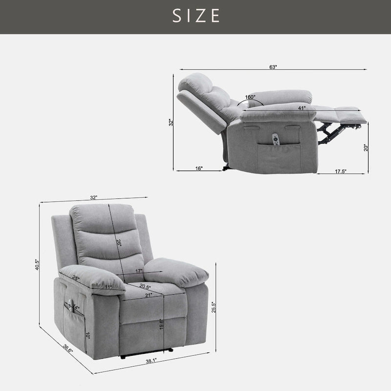 Velvet Adjustable Massage Function Power Recliner Chair with Heating System