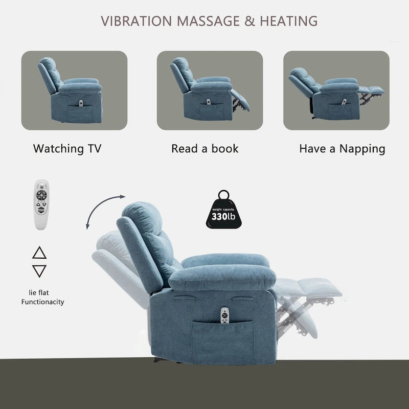 Velvet Adjustable Massage Function Power Recliner Chair with Heating System