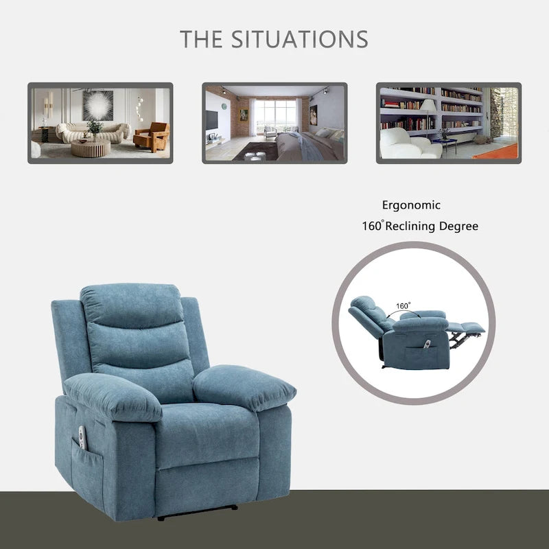 Velvet Adjustable Massage Function Power Recliner Chair with Heating System
