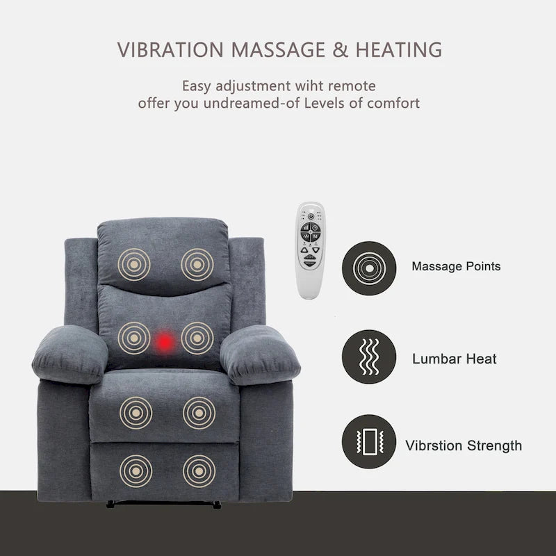 Velvet Adjustable Massage Function Power Recliner Chair with Heating System