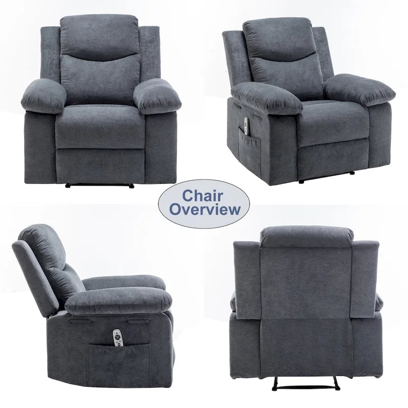 Velvet Adjustable Massage Function Power Recliner Chair with Heating System