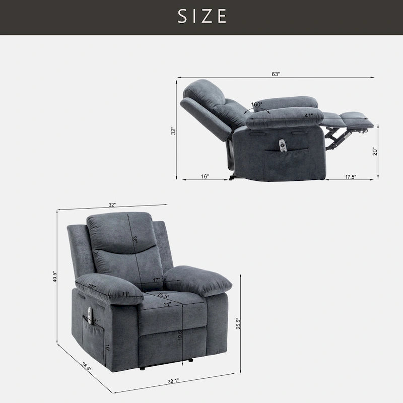 Velvet Adjustable Massage Function Power Recliner Chair with Heating System