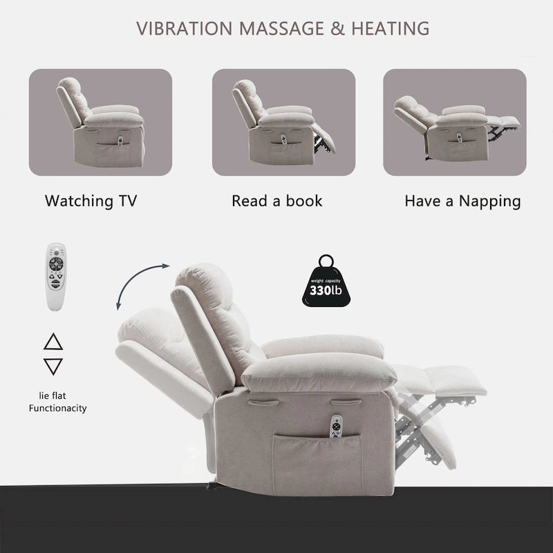 Velvet Adjustable Massage Function Power Recliner Chair with Heating System