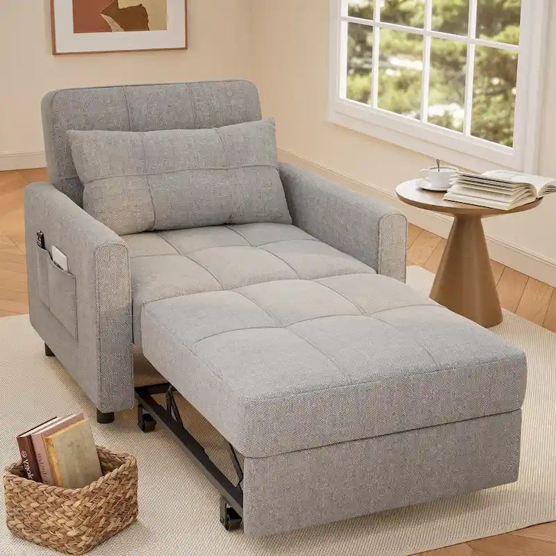 3-in-1 Pull-Out Sofa Bed Sleeper Chair , Convertible Adjustable Foldable Upholstered Lounge Couch