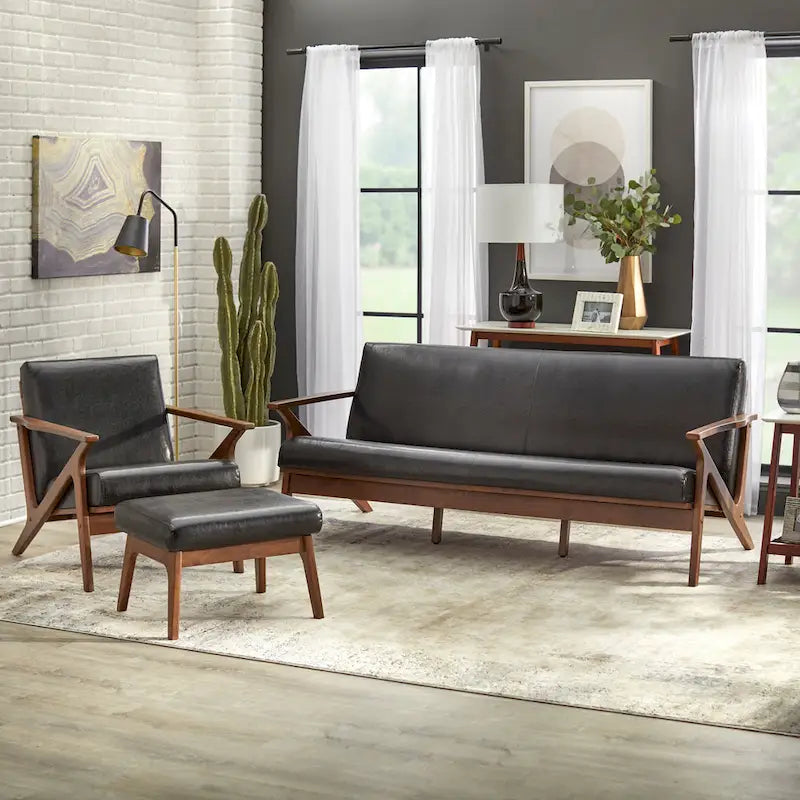 Mid-Century Solid Wood Sofa