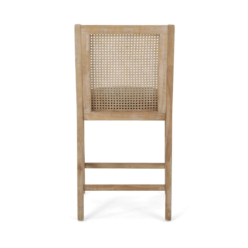 Fabric Upholstered Wood and Cane 25.5-Inch Counter Stools (Set of 2)
