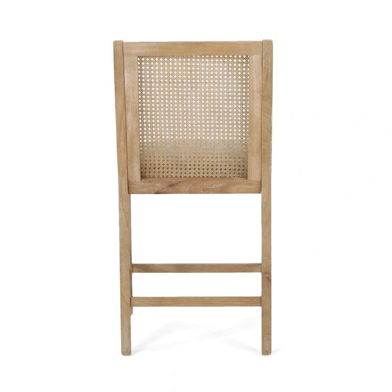 Fabric Upholstered Wood and Cane 25.5-Inch Counter Stools (Set of 2)