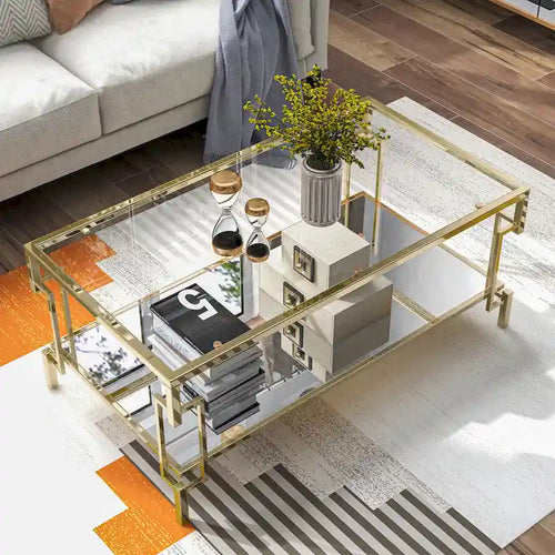 Couchtisch mit Glasplatte und 1 Ablage, 43 Zoll