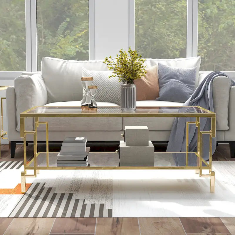 43-inch Glass Top 1-Shelf Coffee Table