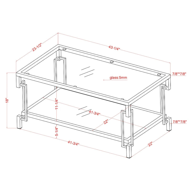 43-inch Glass Top 1-Shelf Coffee Table