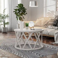 Farmhouse End Table, Rustic Round Coffee Table with X-Motifs Legs, Wood Textured Top for Boho, French Country Decor
