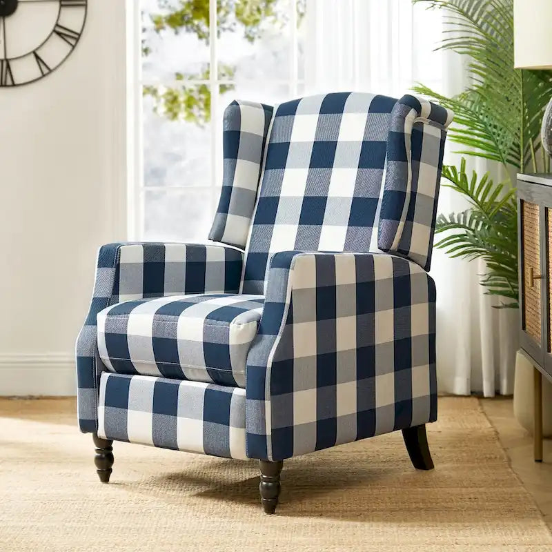 Mid-Century Modern Manual Pushback Recliner with Wingback Design
