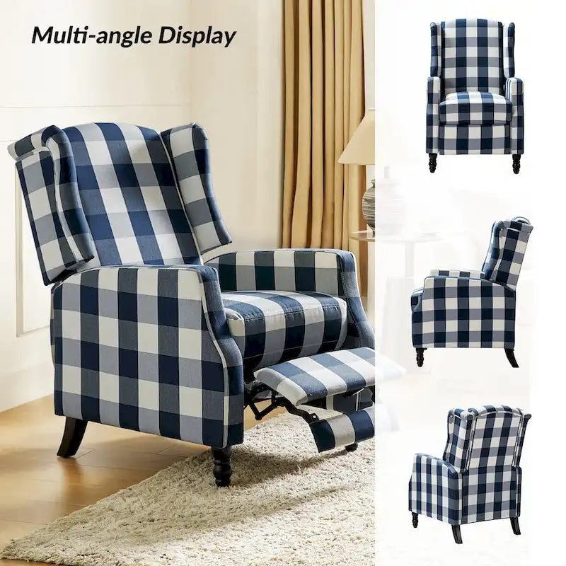 Mid-Century Modern Manual Pushback Recliner with Wingback Design