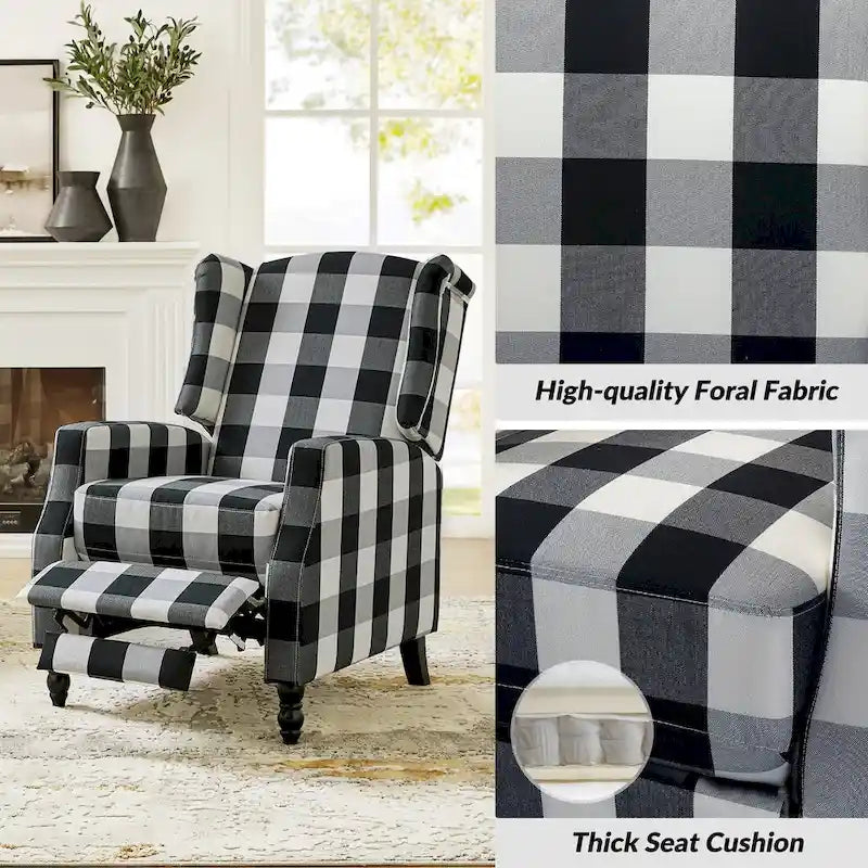 Mid-Century Modern Manual Pushback Recliner with Wingback Design