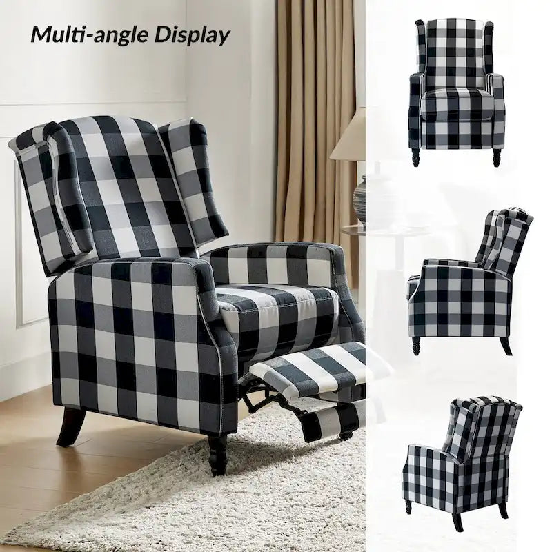 Mid-Century Modern Manual Pushback Recliner with Wingback Design