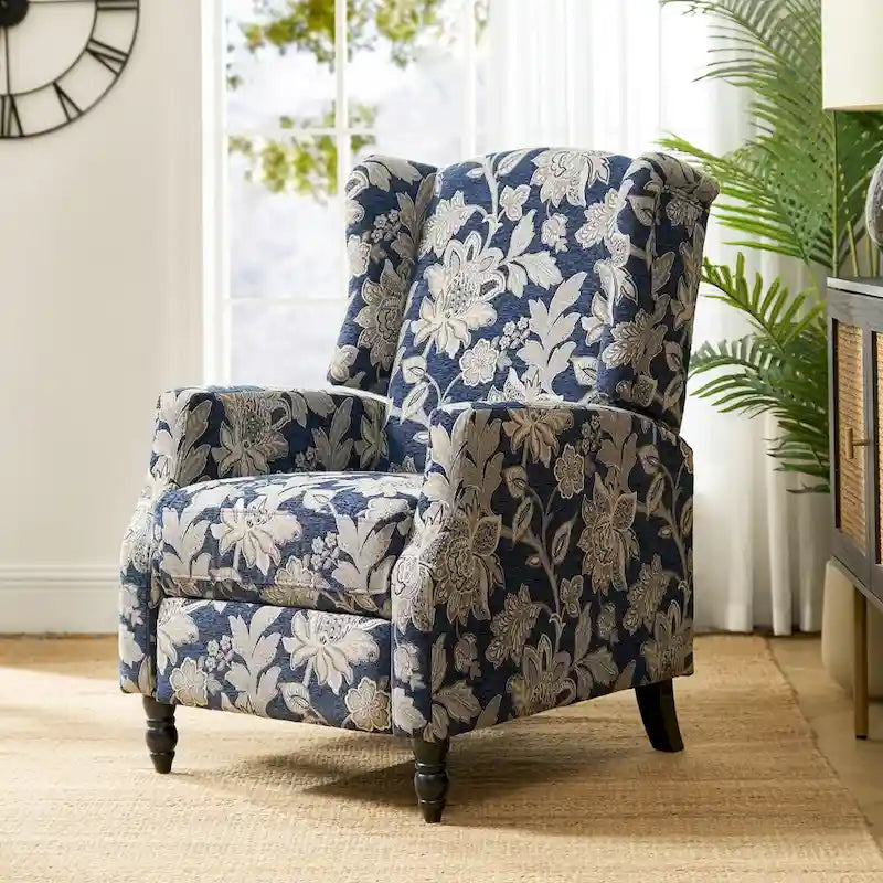 Mid-Century Modern Manual Pushback Recliner with Wingback Design
