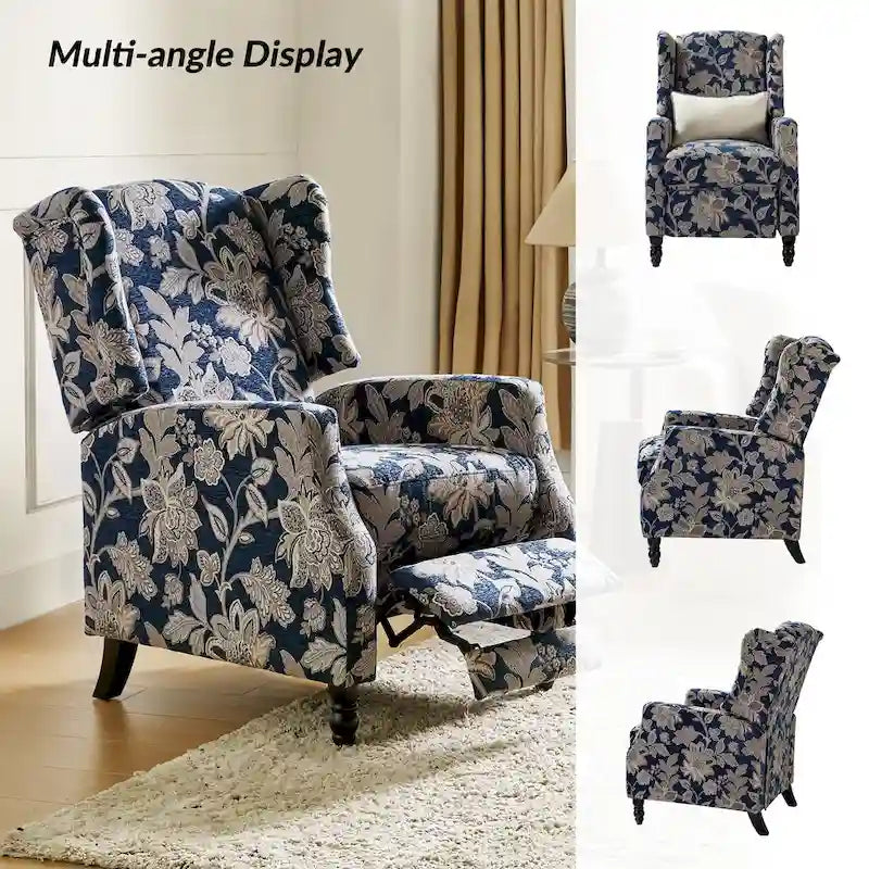 Mid-Century Modern Manual Pushback Recliner with Wingback Design