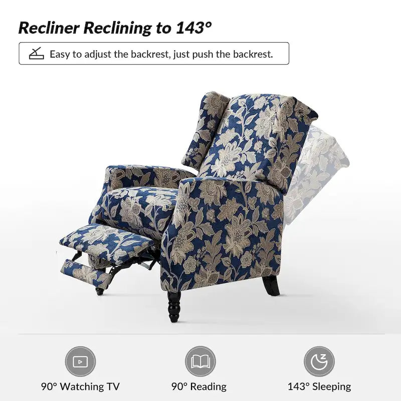 Mid-Century Modern Manual Pushback Recliner with Wingback Design