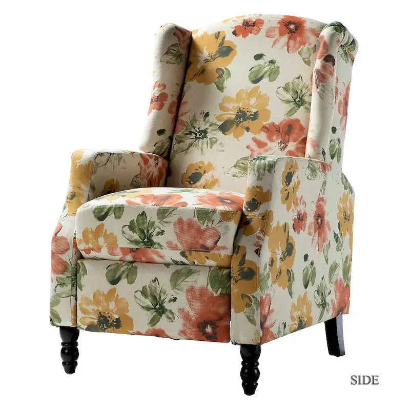 Mid-Century Modern Manual Pushback Recliner with Wingback Design