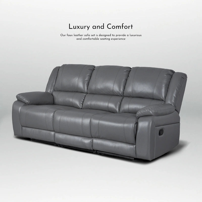 82 Width Modern Contemporary Faux Leather Manual Reclining Sofa
