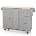 Kitchen Island Cart with Drop-Leaf and Rubber Wood Top, Rolling Kitchen Trolley Cart with Large Storage Cabinet