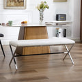 Tufted Faux Leather 46.5 Length Upholstered Dining Bench with Metal X Legs