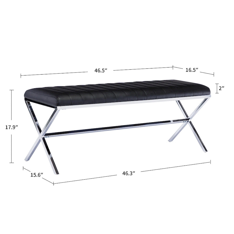 Tufted Faux Leather 46.5 Length Upholstered Dining Bench with Metal X Legs