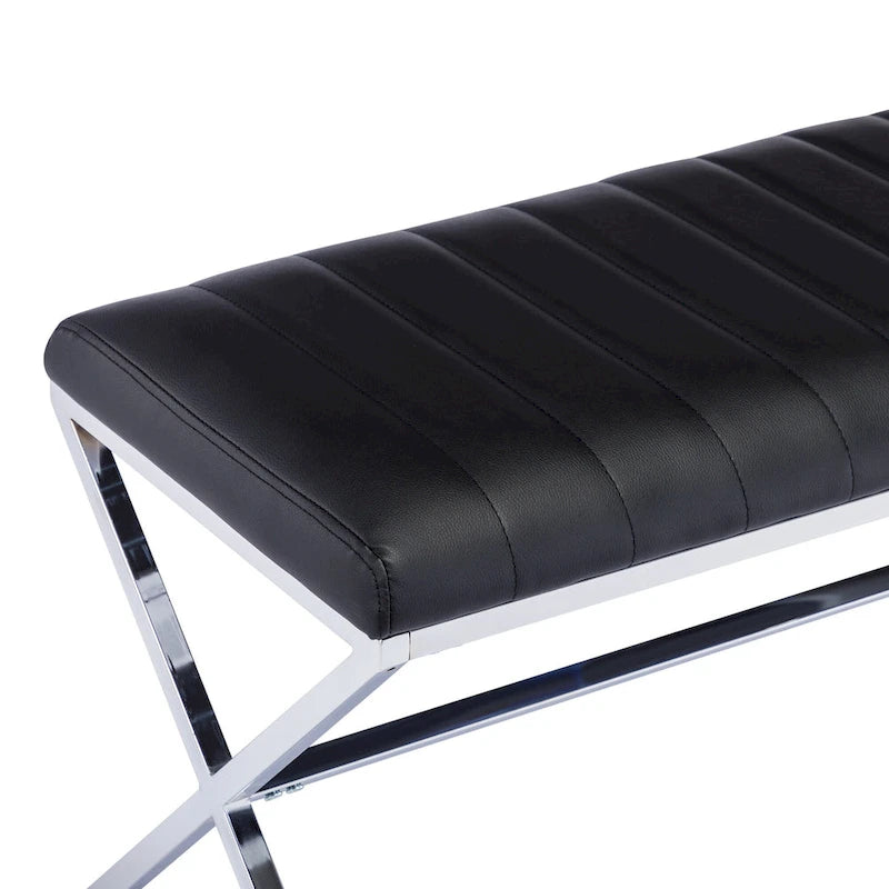 Tufted Faux Leather 46.5 Length Upholstered Dining Bench with Metal X Legs
