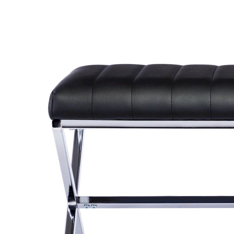 Tufted Faux Leather 46.5 Length Upholstered Dining Bench with Metal X Legs