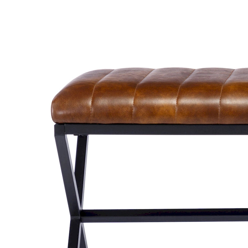 Tufted Faux Leather 46.5 Length Upholstered Dining Bench with Metal X Legs