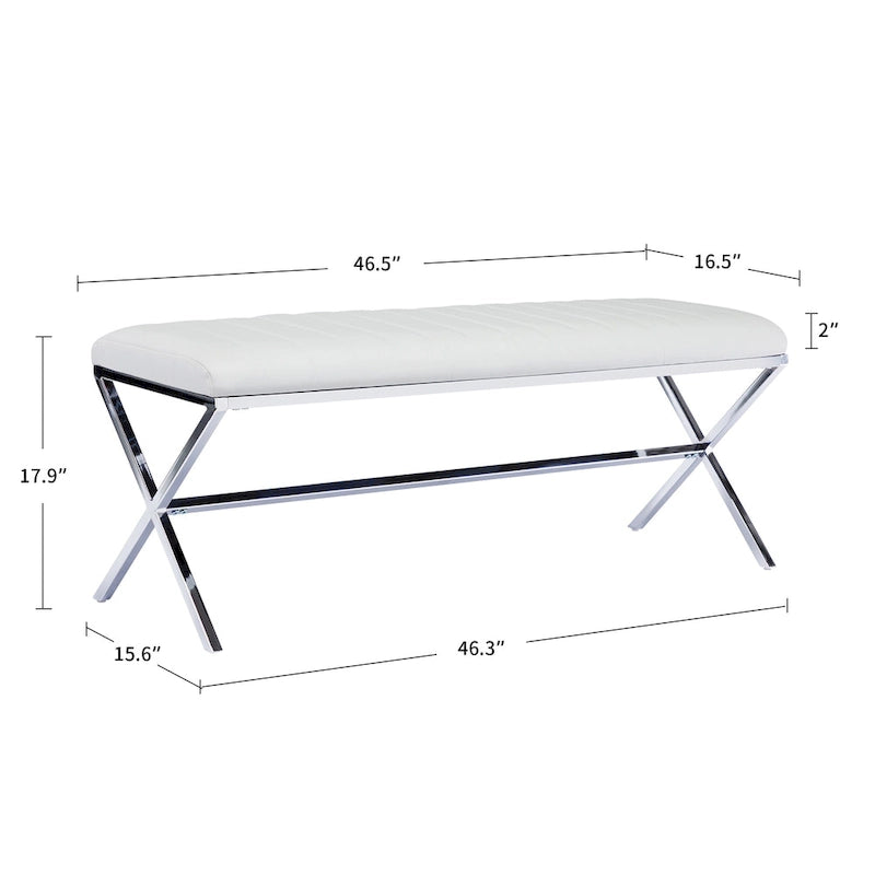 Tufted Faux Leather 46.5 Length Upholstered Dining Bench with Metal X Legs