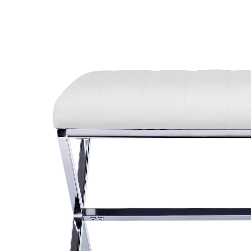 Tufted Faux Leather 46.5 Length Upholstered Dining Bench with Metal X Legs