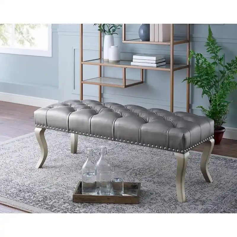 Decor Tufted Upholstered Seat with Nailhead Trim Bench
