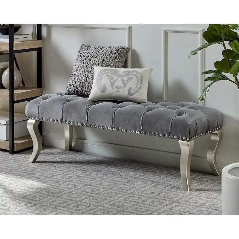Decor Tufted Upholstered Seat with Nailhead Trim Bench