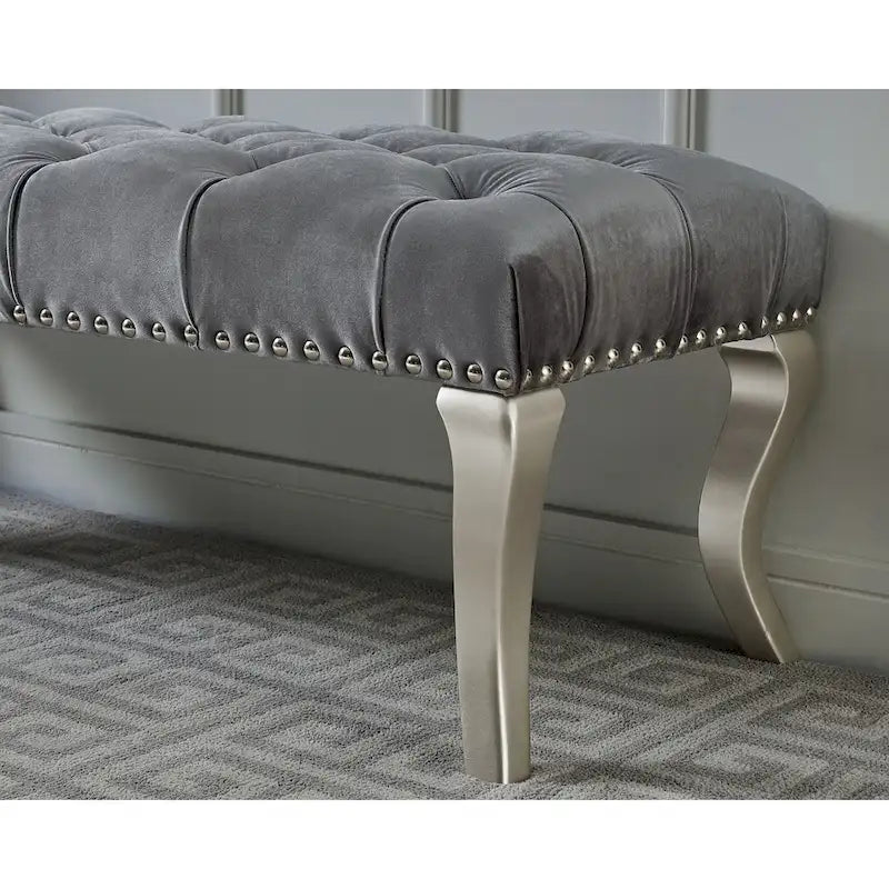 Decor Tufted Upholstered Seat with Nailhead Trim Bench
