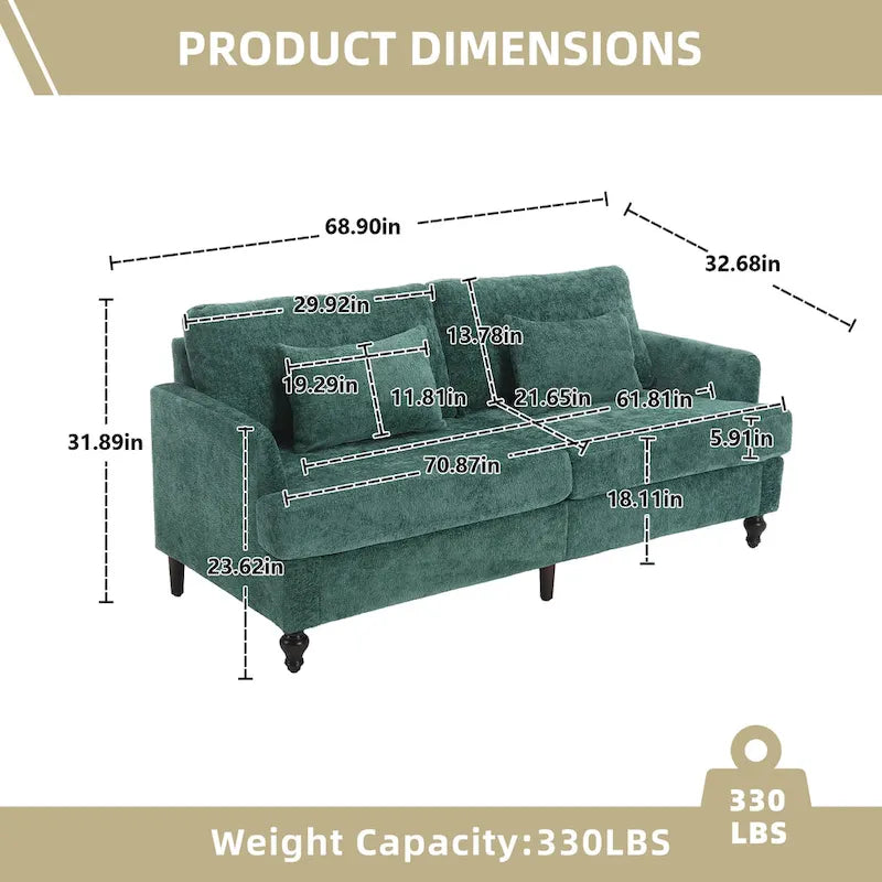 Upholstered Mid Century Modern Wood Frame Loveseat for Living Room