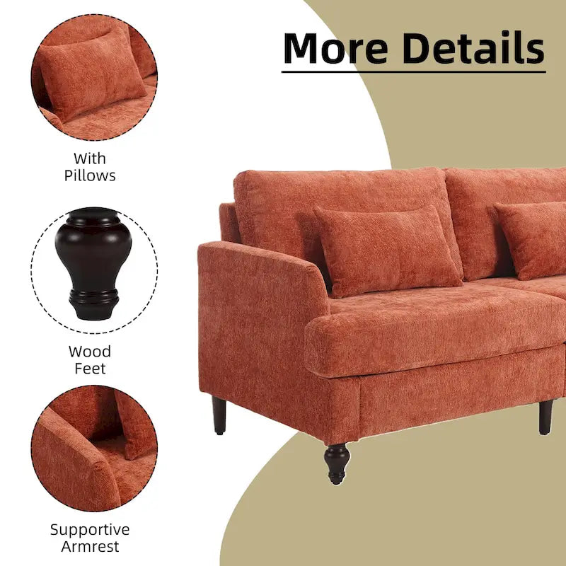 Upholstered Mid Century Modern Wood Frame Loveseat for Living Room
