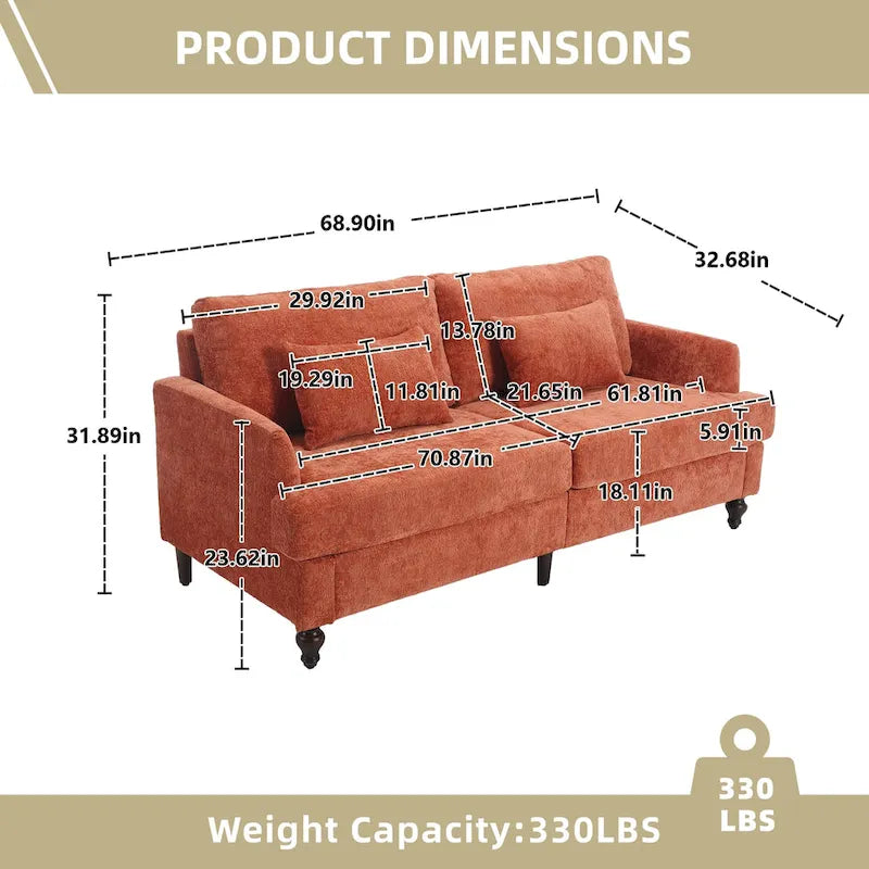 Upholstered Mid Century Modern Wood Frame Loveseat for Living Room