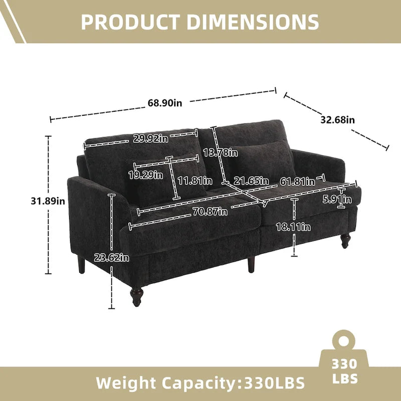 Upholstered Mid Century Modern Wood Frame Loveseat for Living Room