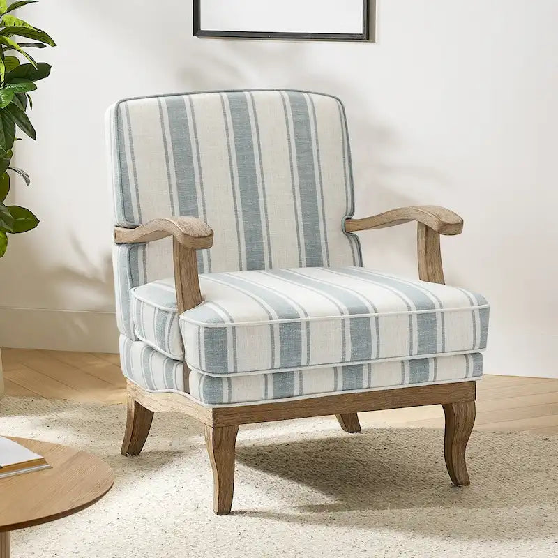 Farmhouse Polyester Armchair with Solid Wood Legs