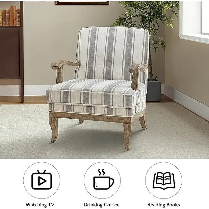 Farmhouse Polyester Armchair with Solid Wood Legs