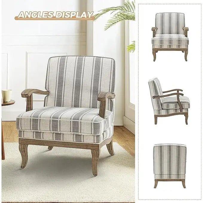 Farmhouse Polyester Armchair with Solid Wood Legs