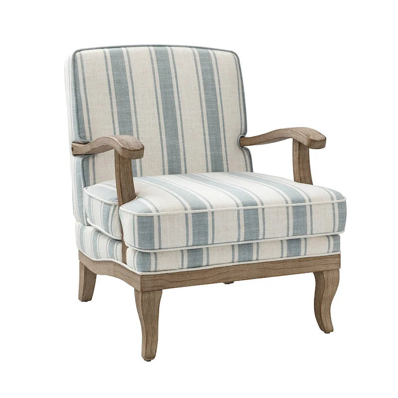 Farmhouse Polyester Armchair with Solid Wood Legs