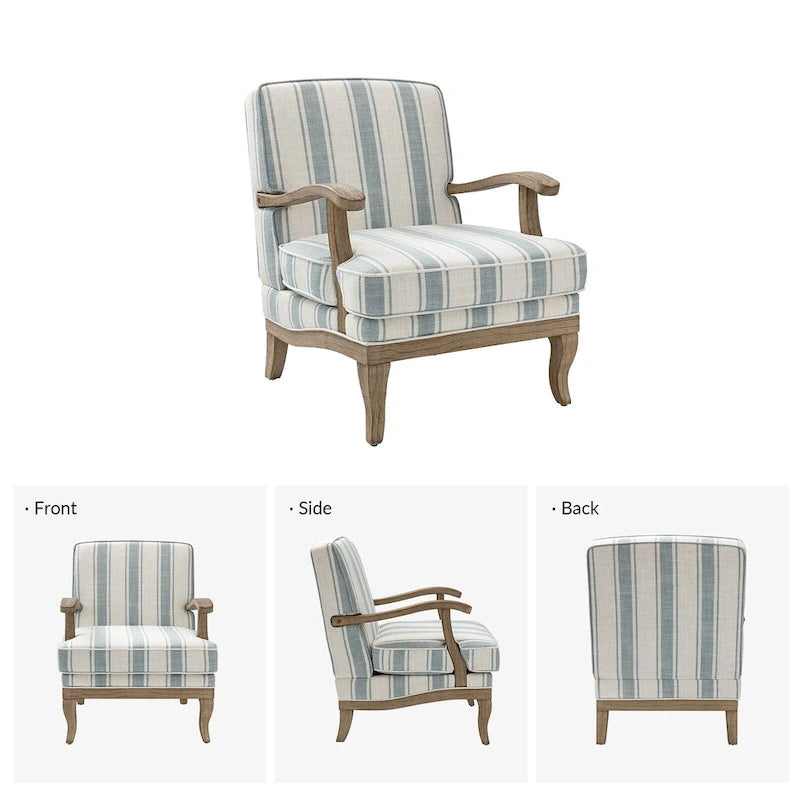 Farmhouse Polyester Armchair with Solid Wood Legs