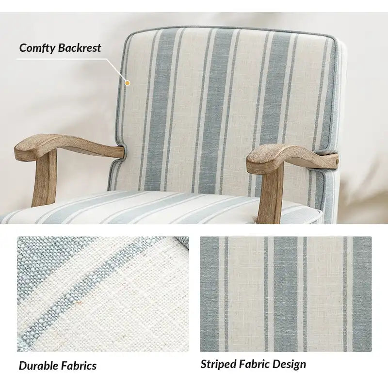 Farmhouse Polyester Armchair with Solid Wood Legs