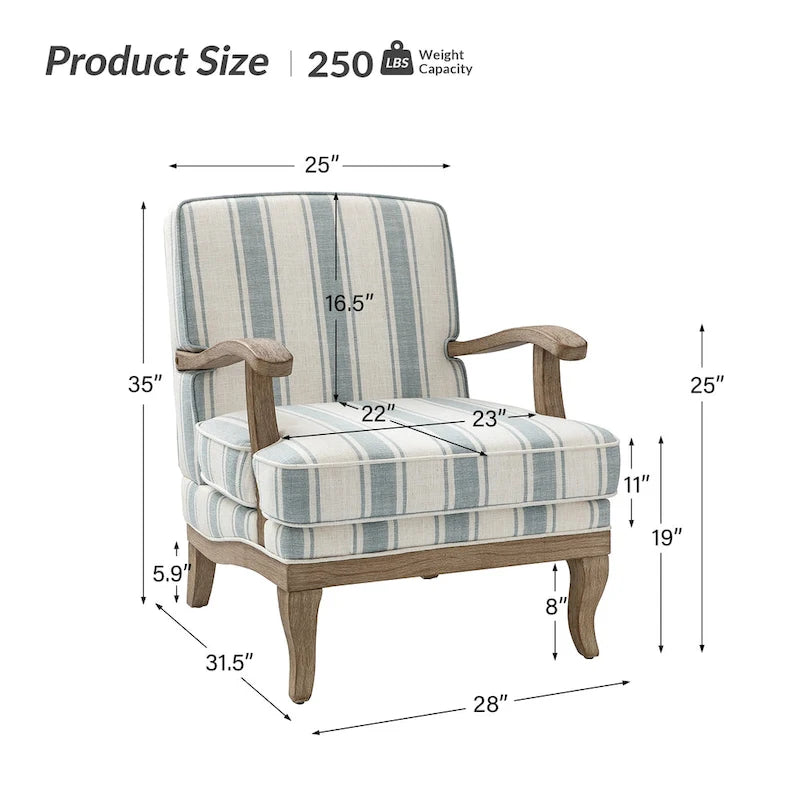 Farmhouse Polyester Armchair with Solid Wood Legs