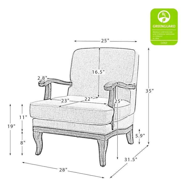 Farmhouse Polyester Armchair with Solid Wood Legs
