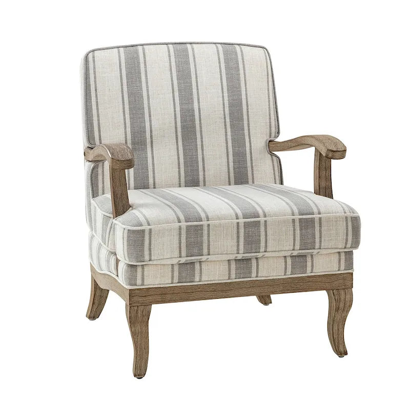Farmhouse Polyester Armchair with Solid Wood Legs