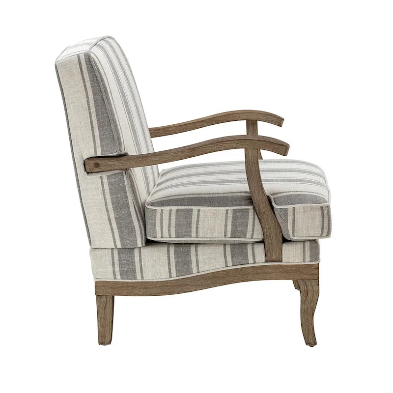 Farmhouse Polyester Armchair with Solid Wood Legs
